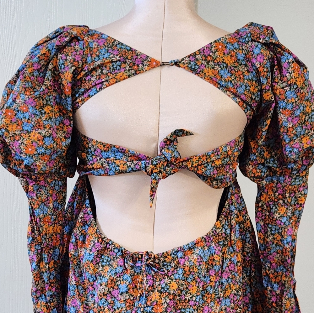 New!For Love And Lemons Brittany Long Sleeve‎ Floral Print Mini Dress - Picture 9 of 10